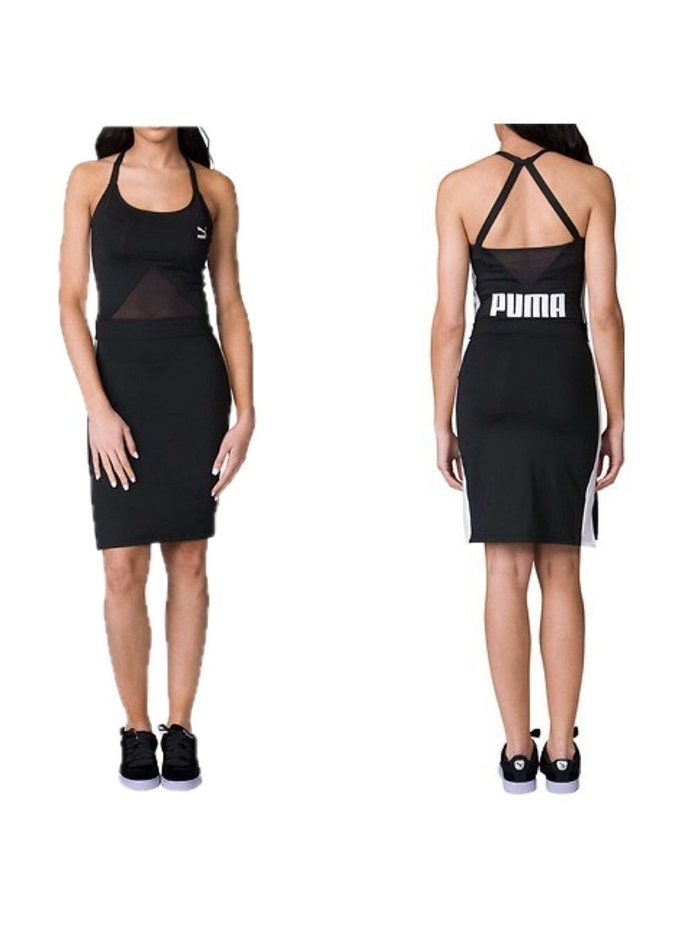 Puma Black Archive T7 Halter mesh mini bodycon Dress Sz S athletic sporty